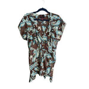 Women's Torrid Size 1 XL Pullover Short Sleeve Blouse, Top, Shirt Brown & Teal